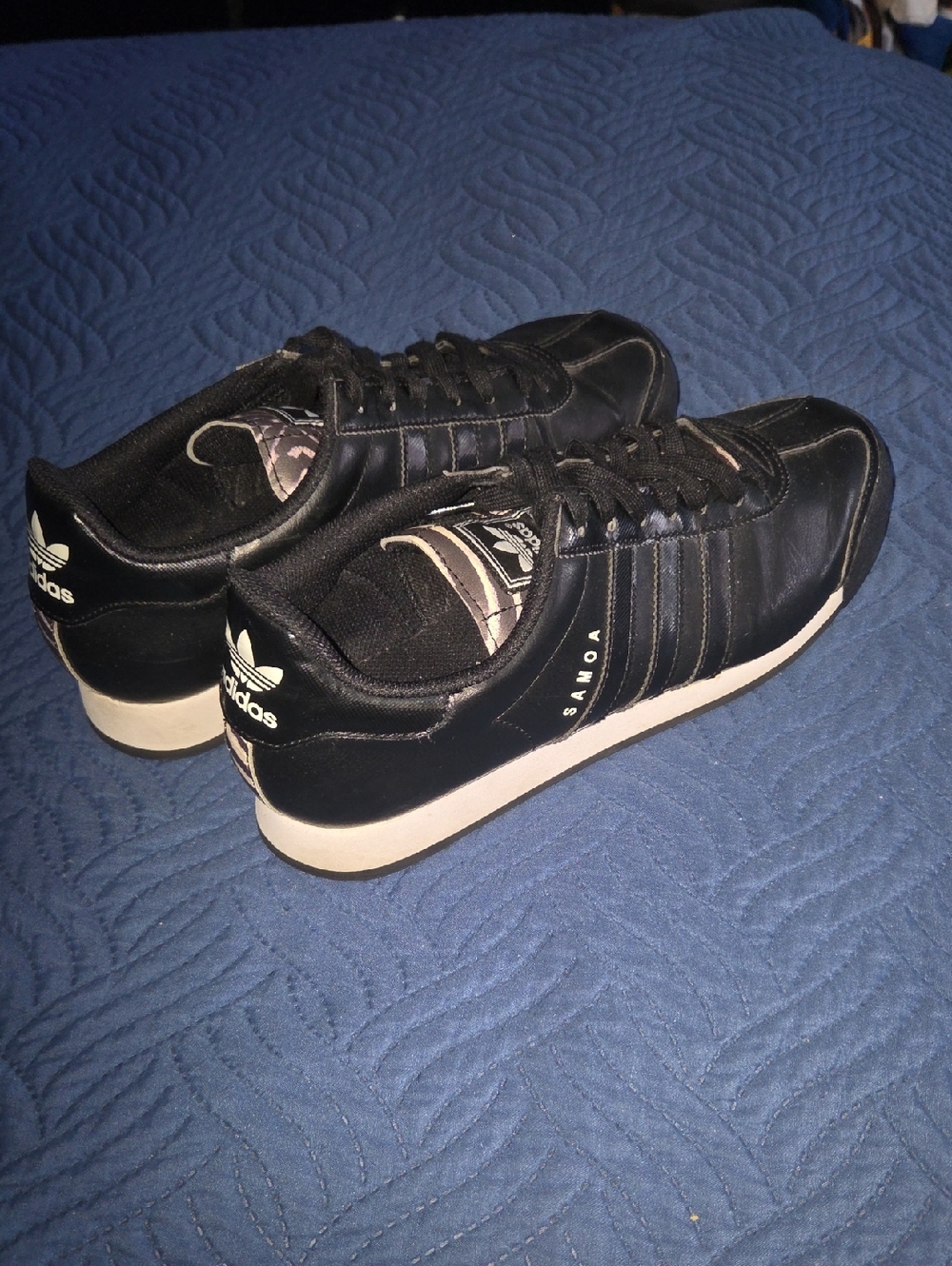 adidas Samoa Low-Profile Black Leather Sneakers with White Sole